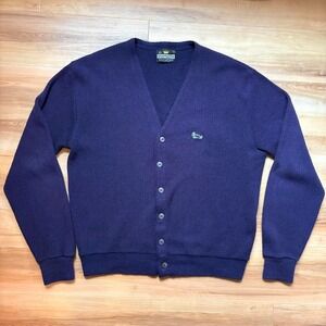 Vtg Cardigan Crown Sportswear 60s 70s V-Neck Button Up Men's L Blue Purple